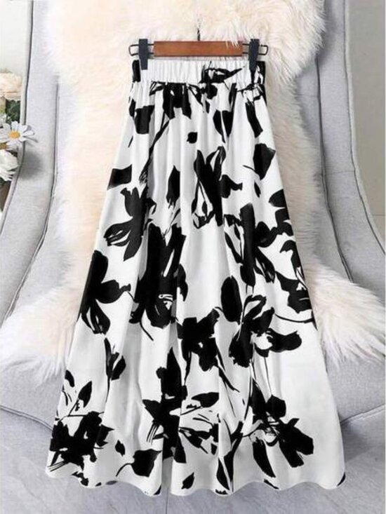 Dresses & Skirts - Women Floral Print A-Line Skirt, Casual For Everyday Wear White Summer